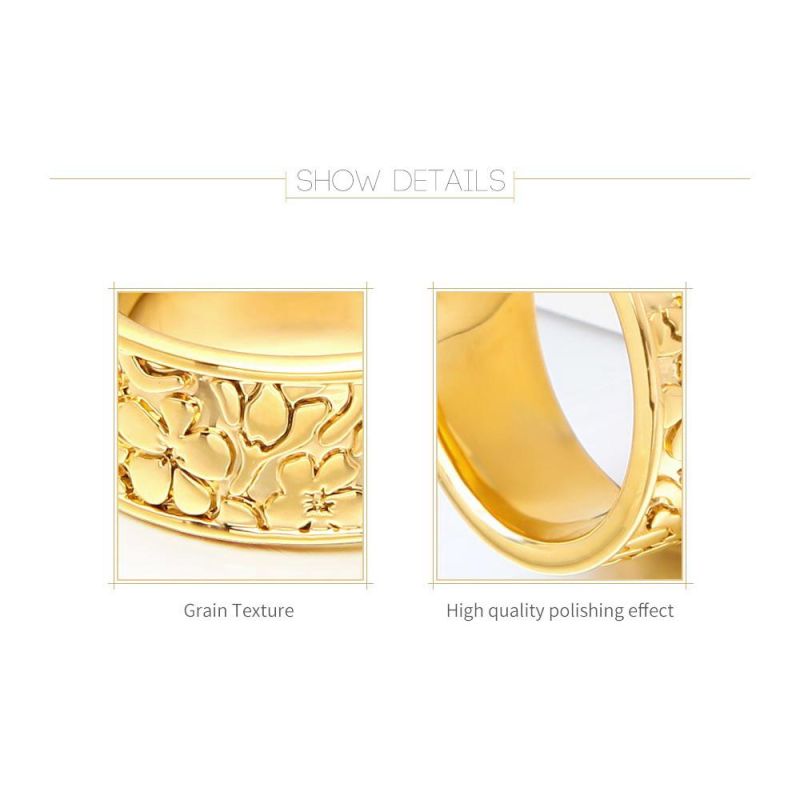 Super Fashion Latest Width Sand Stone Texture Gold Plated Finger Rings Women