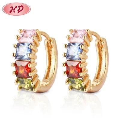 Dubai Latest Flower Shaped Rose Gold Plated Crystal Hoop Earrings for Wedding