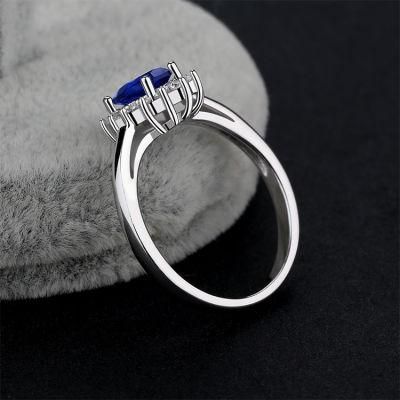 Wholesale Custom Luxury Women&prime;s Engagement Anniversary Blue Sapphire 925 Sterling Silver Ring Jewelry