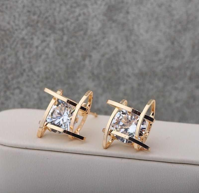 Fashion Jewelry for Women Copper Zircon with 925 Silver Plated Stud Earrings