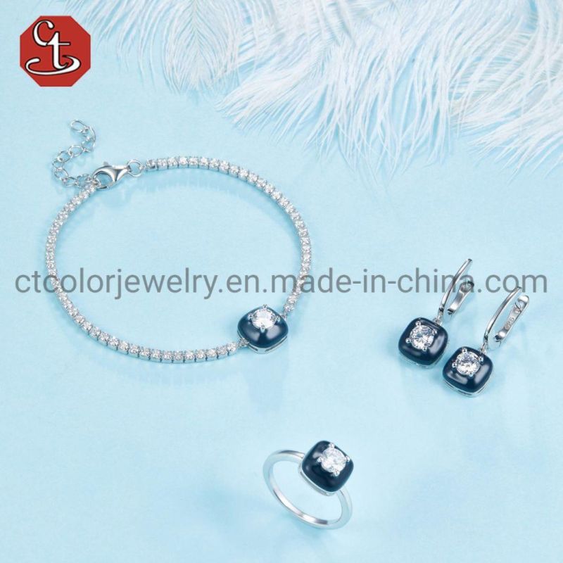 Fashion Jewelry 925 Silver Black Enamel Beauty CZ Earrings For Women