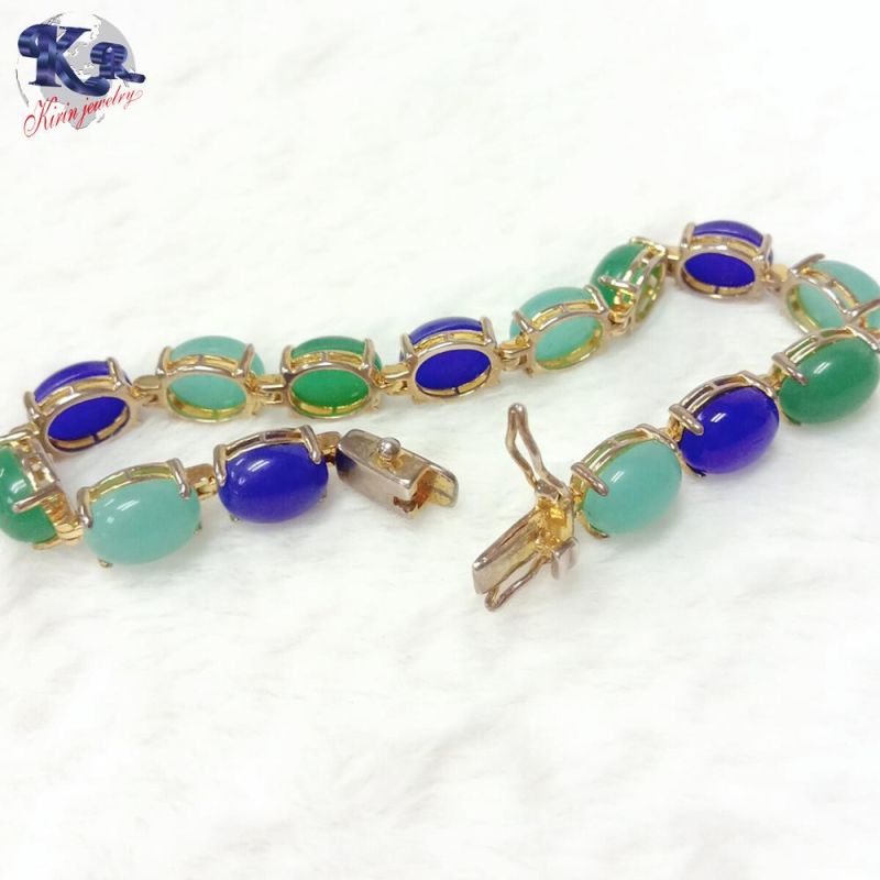 Blue Glass and Beaded Bracelet in Gold Plated