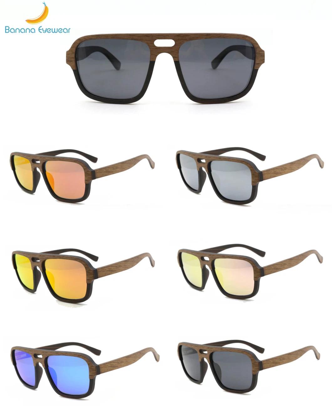 Fashionable Solid Colorful Polarized Lens Black Walnut Wooden Sunglasses