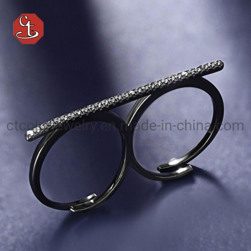 925 Sterling Silver Jewelry Rings Simple Double Finger Fashion Ring with CZ