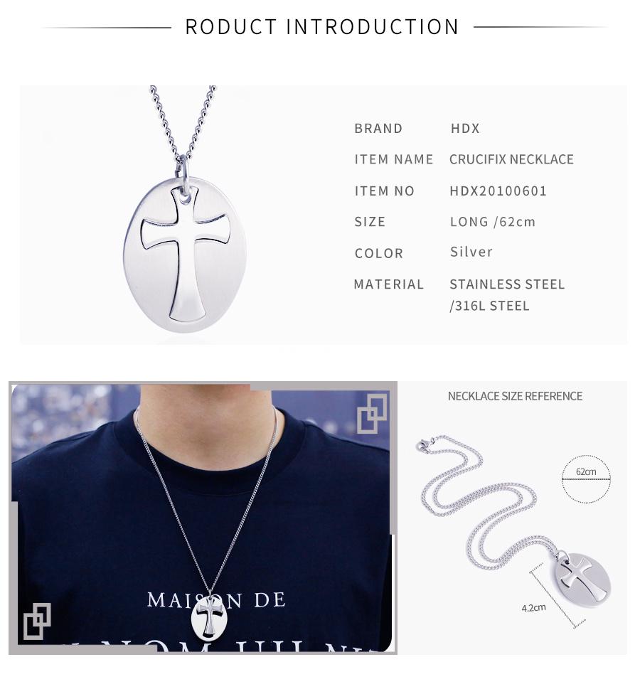 Men′s Long Titanium Steel Pendant Cross-Folded Oval Necklace