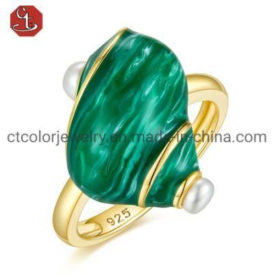Fashion Jewellery 925 Sterling Silve 18k Gold Plated Enamel Natural Pearl Ring jewelry