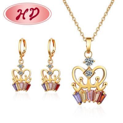 Wholesale 18K Gold Plated Diamond Cubic Zirconia Earring Necklace Jewelry Set