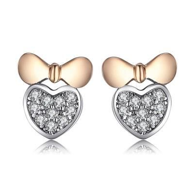925 Sterling Silver Earrings Heart Shape Earrings Cubic Zirconia Plated Rose Gold Earrings for Women