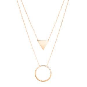 Stainless Steel Gold-Plated Double Ring Triangle Pendant Necklace