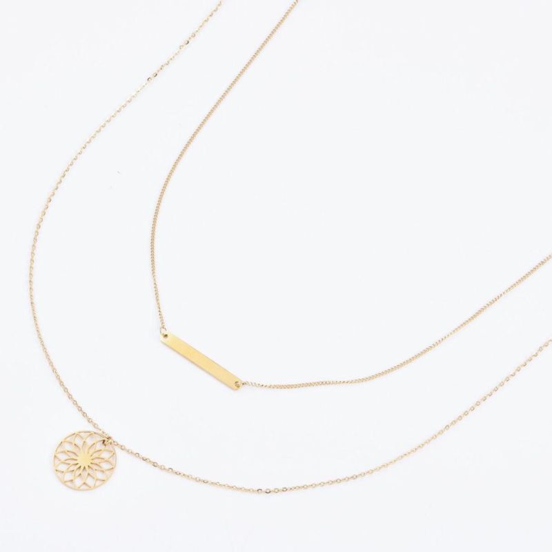 Gold Plated Jewelry Stainless Steel Layering Necklace for Girls with Custom Charm Pendant