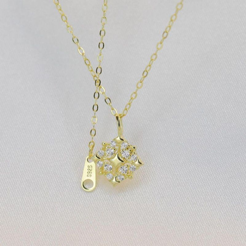 Fashion Accessories 925 Sterling Silver 14K Gold Plated Diamond Pendant Necklace Women Crystal Clavicle Chain Simple Exquisite