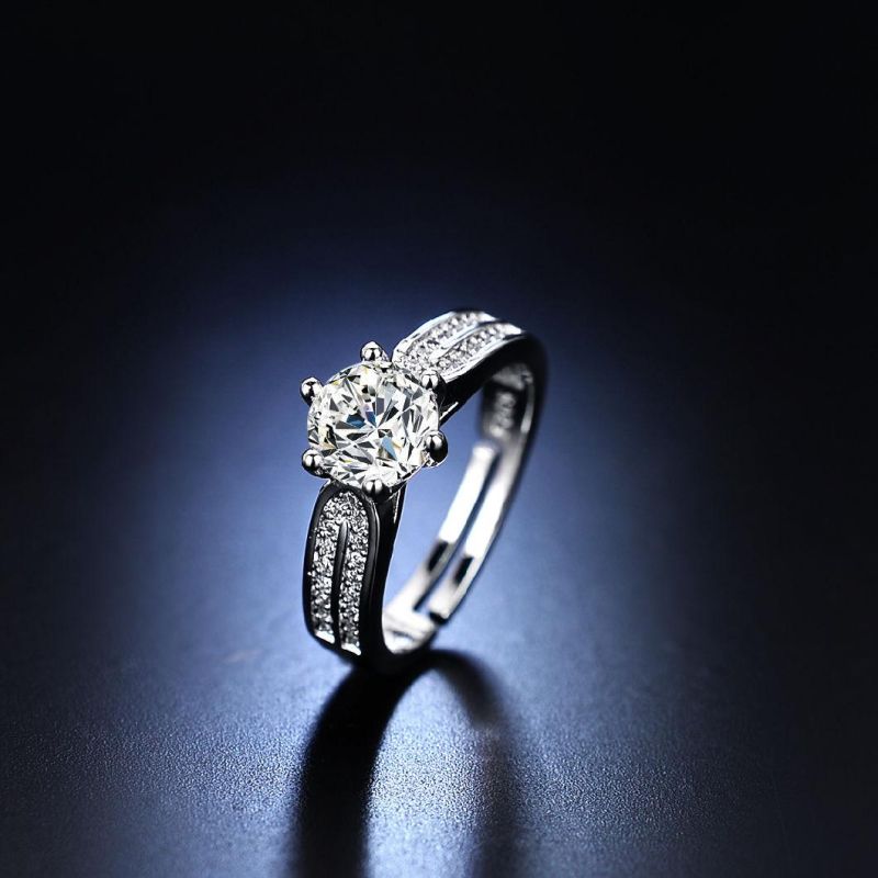 Adjustable Ring Female Six Claw One Carat Imitation Mossangstone Ring