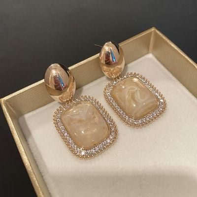 Fashion Jewelry Vintage Style Rectangular Resin Earrings Micro-Set Zirconia Earrings