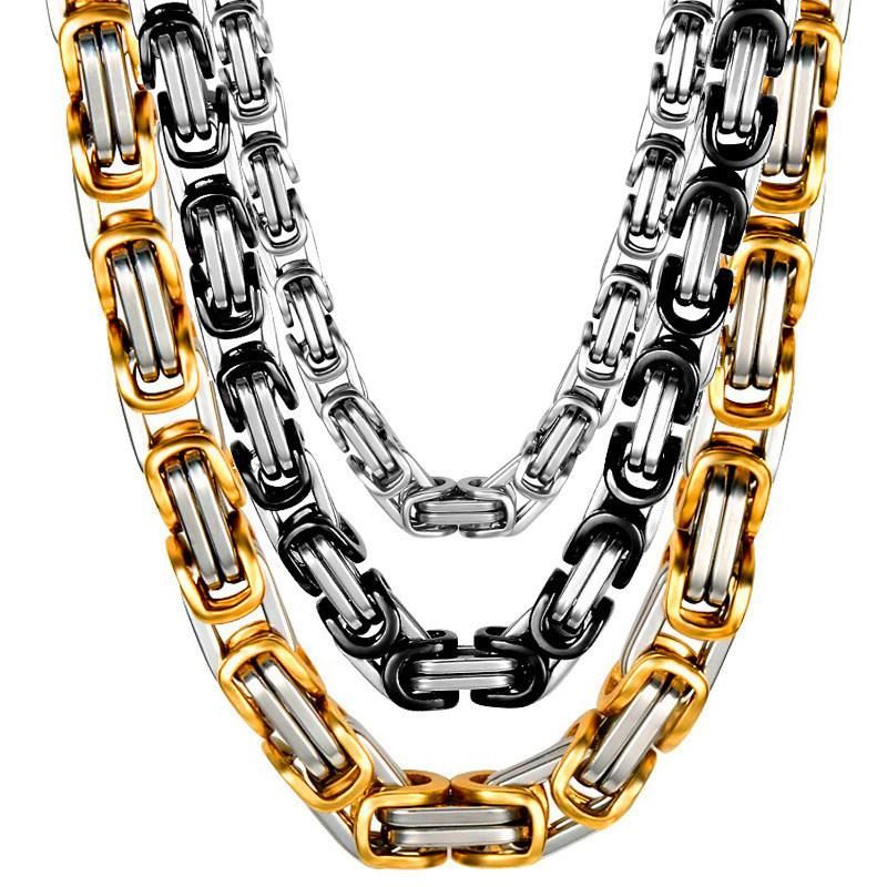 Stainless Steel Byzantine Chain Link Necklace 18K Gold Plated Daily Chain for Mens Necklace Jewelry