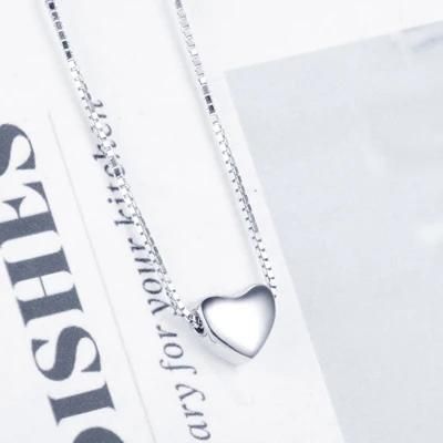 Fashion Box Chain S925 Siver Heart-Shaped Pendant Necklace