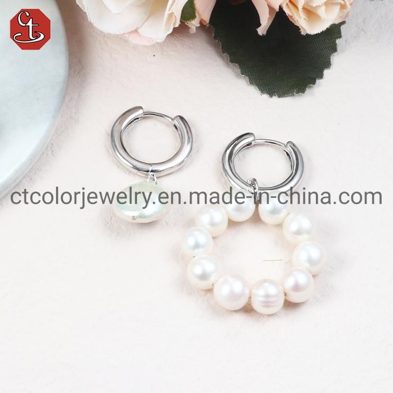 Wholesale OEM Fashion Jewelry Silver and Brass Freshwater Pearl Drop Earring for Women