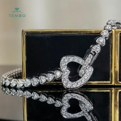 Fashion Solid 18K Gold Blue Created Sapphire and White Lab Grown Diamond Women Bracelet Jewelry Adjustable Bracelet