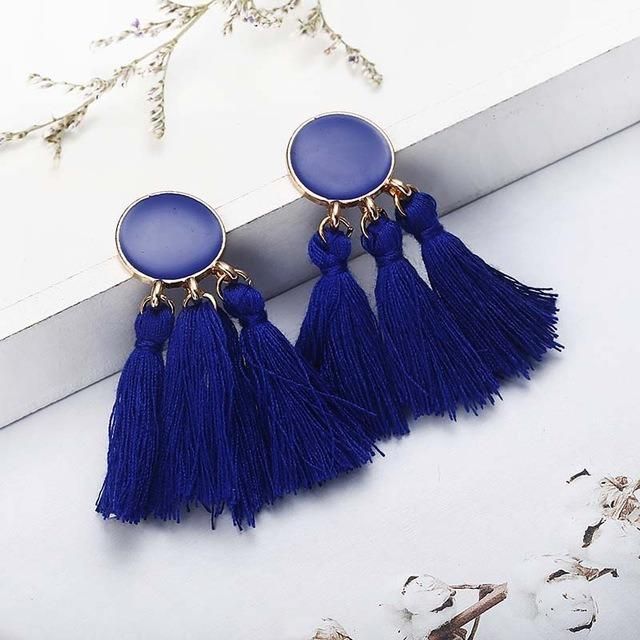 Women Vintage Round Long Drop Tassel Earrings Fashion Jewelry