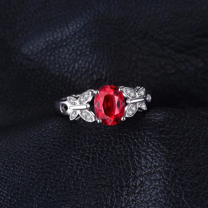 Fashion Jewelry Elegant Created Ruby Butterfly Ring for Women Sterling Silver Jewelry