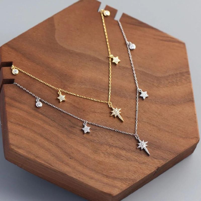 925 Sterling Silver Necklace Trendy Star with Zircon Pendant Clavicle Chain Necklace Women Light Luxury Jewelry