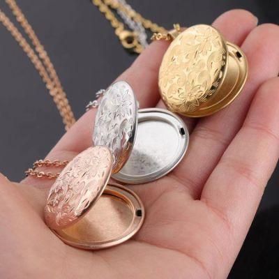 Small Elegant Circle Style Charm Necklace Locket Jewelry Keepsake Pendant