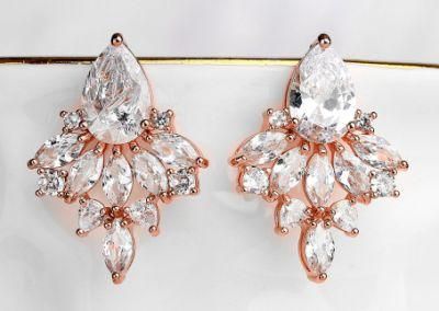 Rose Pear CZ Earring Jewelry, Bridal Wedding CZ Earrings for Brides. Bridesmaid Earring