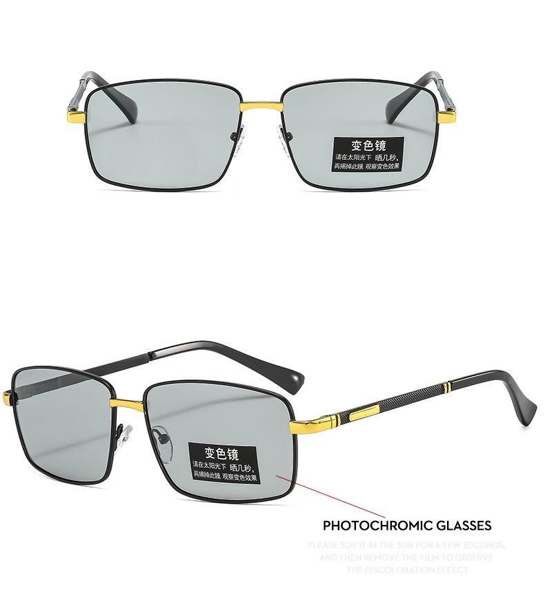 2022 Men′s Polarized Frame Metal Driving Mirror Color Changing Sunglasses