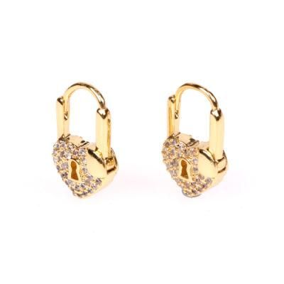Wish Hot Selling Real Gold Padlock Huggie Earrings Heart Shape Lock Clip on Earrings