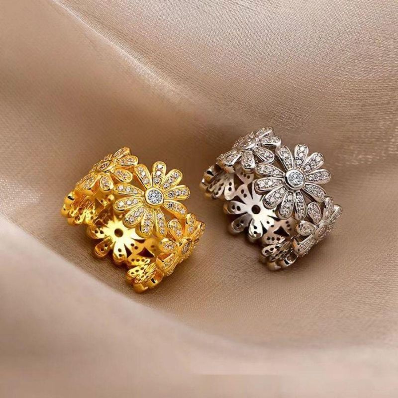 Wholesale 925 Sterling Silver Wide Daisy Ring Gold Plated Rings for Women Girls Rings Jewelry