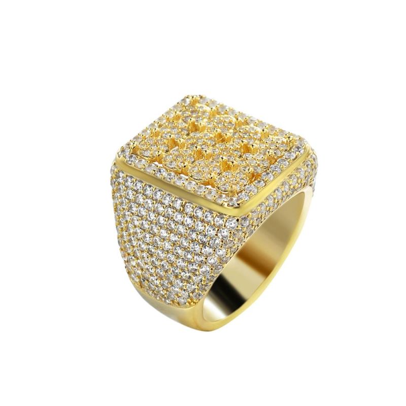 Micro Pave CZ Gold Plated Men′s Sterling Silver Rings