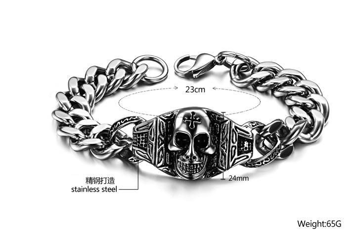 Fashion Stainless Steel Jewelry Biker Bracelet 316L Stainless Steel Skull Bracelet for Mens