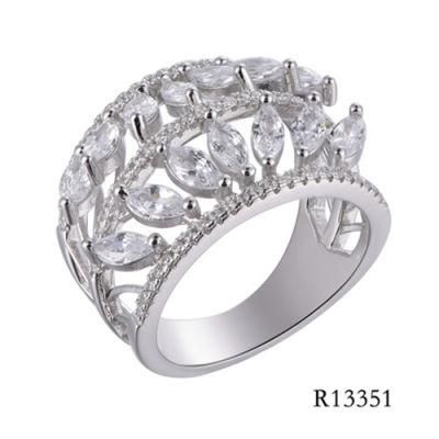 Hot Sale Leaf 925 Sterling Silver with Marquise CZ Ring