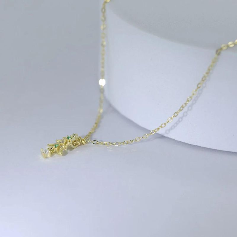 925 Sterling Silver 14K Gold Plated Christmas Tree Pendant Necklace Women Color Crystals Christmas Jewelry