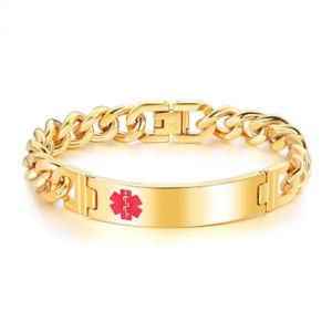 Stainless Steel Gold Medical Alert Sign ID Bracelets for Men