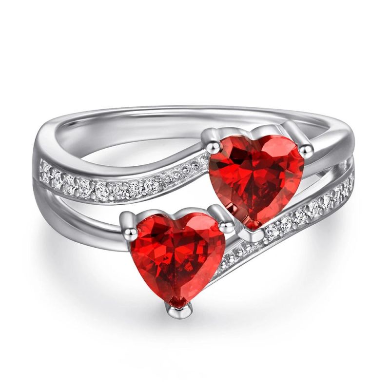 New S925 Sterling Silver Ring Inlaid with Seven Color Heart-Shaped Zircon Ring