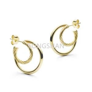 High Quality Real Gold Plated Stainless Steel Hoop Earrings 18K Gold Plated Twisted Stud Earrings