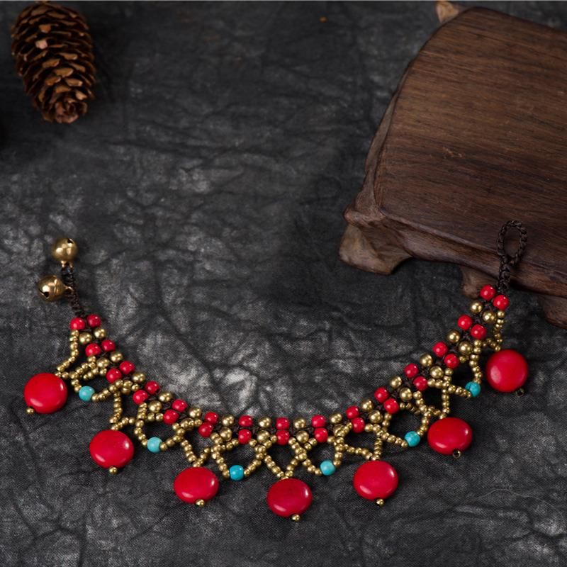 Bohemian Jewelry Vintage Semi-Precious Stones Hand-Made Weaving Beach Bracelet