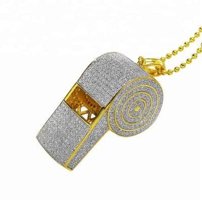 Hip Hop Men 14K Gold Two Tone Plating Whistle Pendant