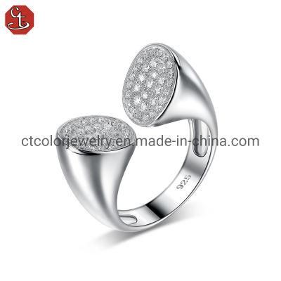 Luxury women&prime;s fashion jewelry 925 sterling silver white cubic zircon Open electric white ring