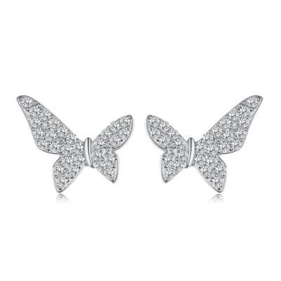 Fashion Jewelry 925 Sterling Silver Cubic Zirconia Butterfly Stud Earring for Women Wholesale