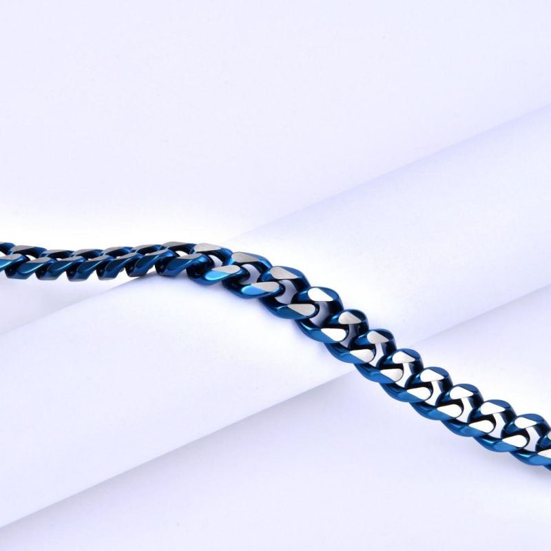 6mm Wide Chain 24 Inch Necklace for Men Women Boys Girls Stainless Steel Cuban Link Chain Necklaces Water Resistant Thick Metal Blue Color Chains