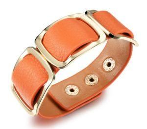 Wide Surface Women Leather Bracelets Fashion Alloy+Cowhide Black/Orange/Leopard-Print Leather Adjustable Women Jewelry Bracelets