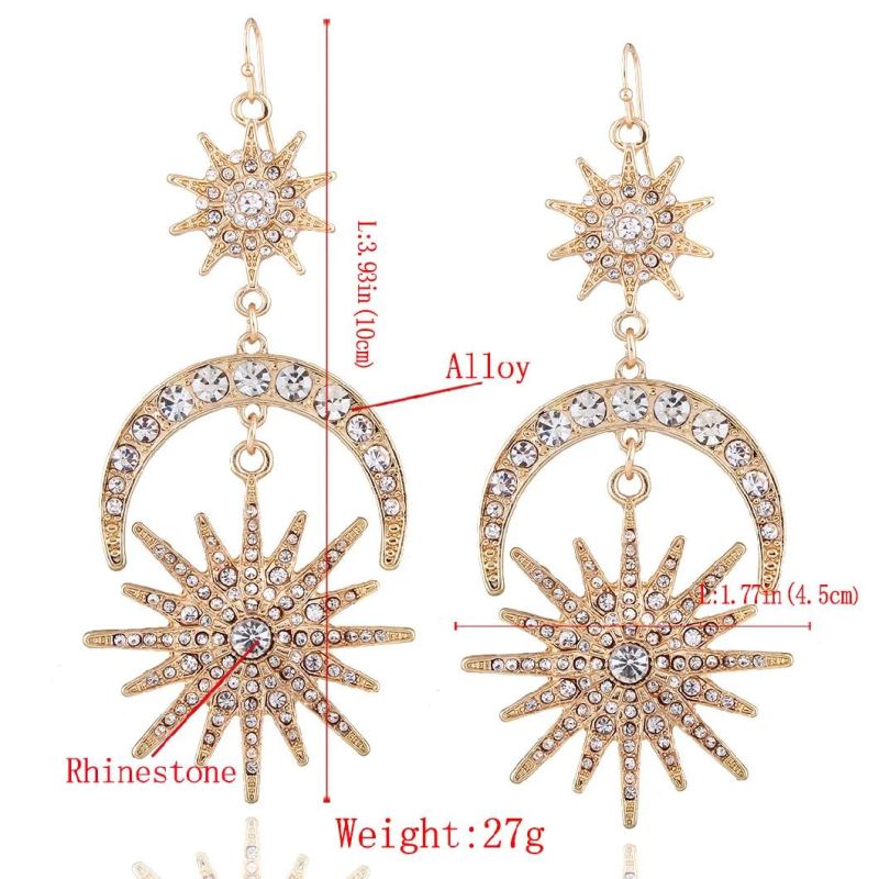 New Six-Pointed Star Earrings Fashion Exaggerated Sun Moon Alloy Earrings