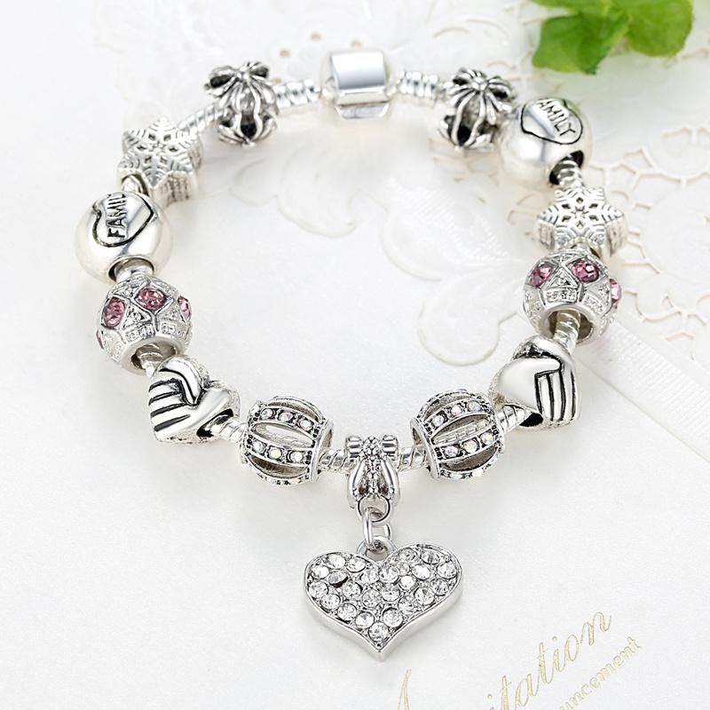 DIY Beads Bracelets Jewelry Gift Silver Crystal Charm Women Bracelet