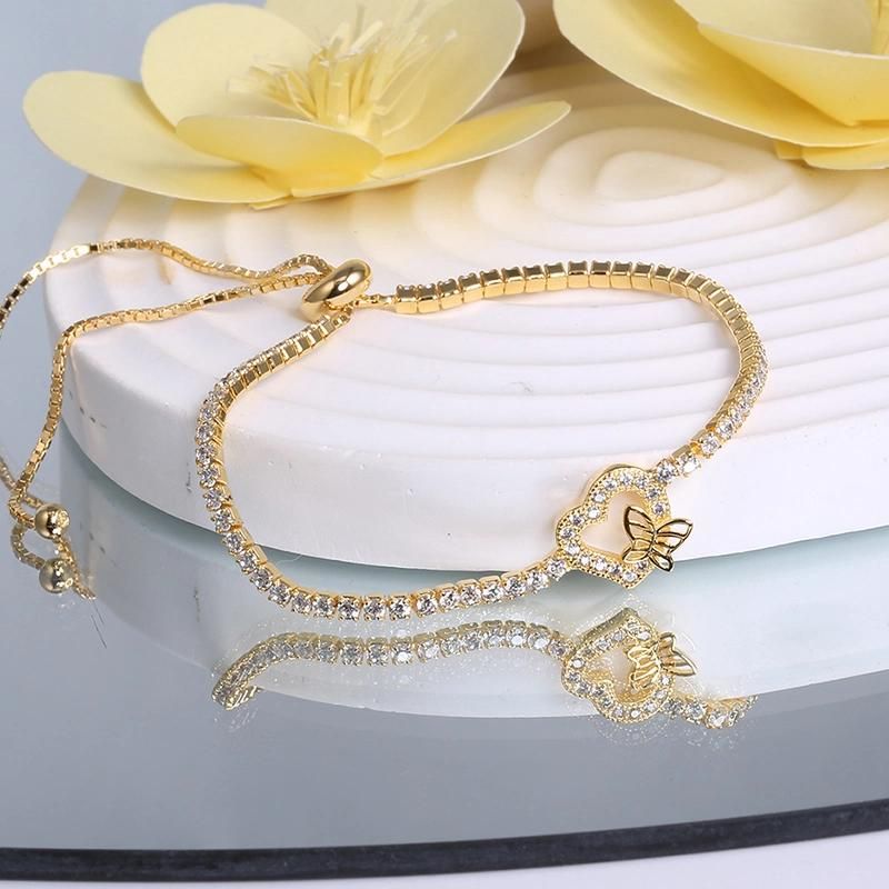 Fashion Accessories Fashion Jewelry Gold Plated AAA Shining Moissanite Cubic Zirconia Hip Hop Butterflies Bracelet