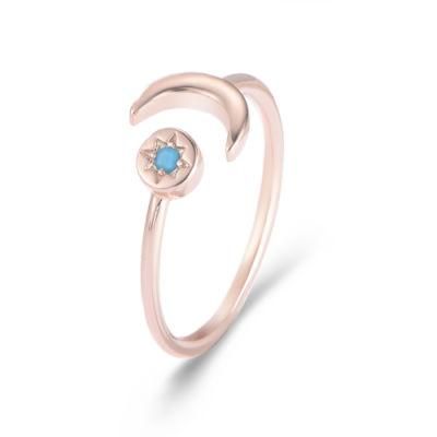 Simple Design Rose Gold Plating Turquoise Open Moon Star Adjustable Ring