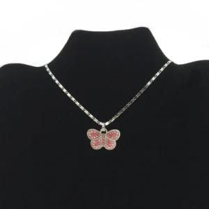 Pink Stone Butterfly Pendant Necklace Wholesale (FN16040802)