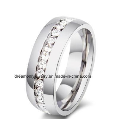 Factory High Polished Steel Ring CNC Ring Band with White Stones