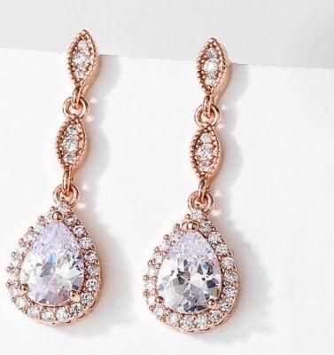 Pearl Wedding CZ Earring Necklace Jewelry, Bridal CZ Earring Necklace Jewelry, Bridesmaid Earring, Rose Gold Earring