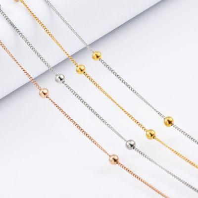 Delicate Gold Plated Curb Necklace with Beaded Ball Satelite Chain Necklace for Women Girls Ladies